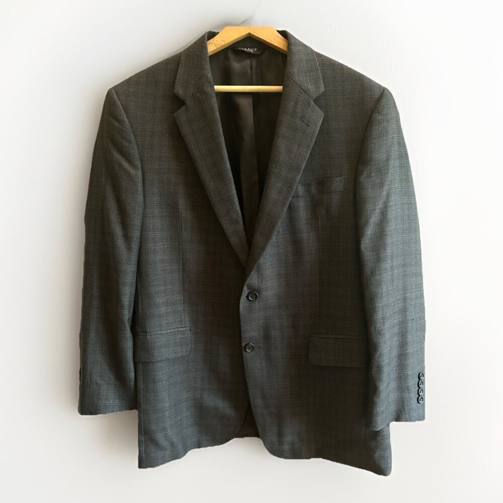 Jos A Bank Signature Collection Blazer Silk Wool Men's Size 42R Navy Checkered